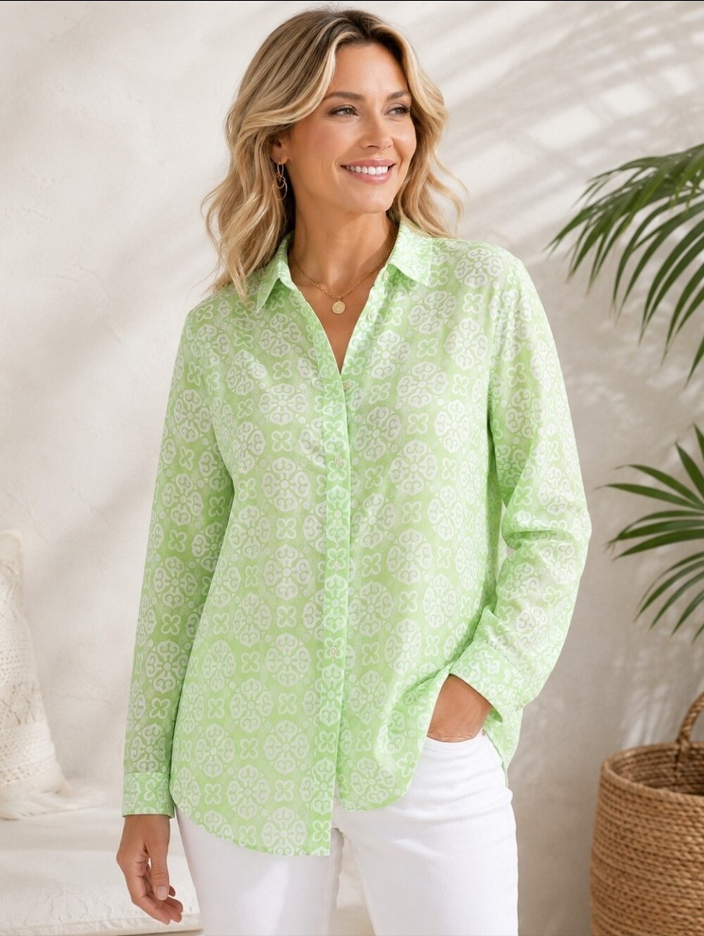 Talbots Lime Green Sheer Button Up Blouse Top Women 1X Coastal Preppy Beachy